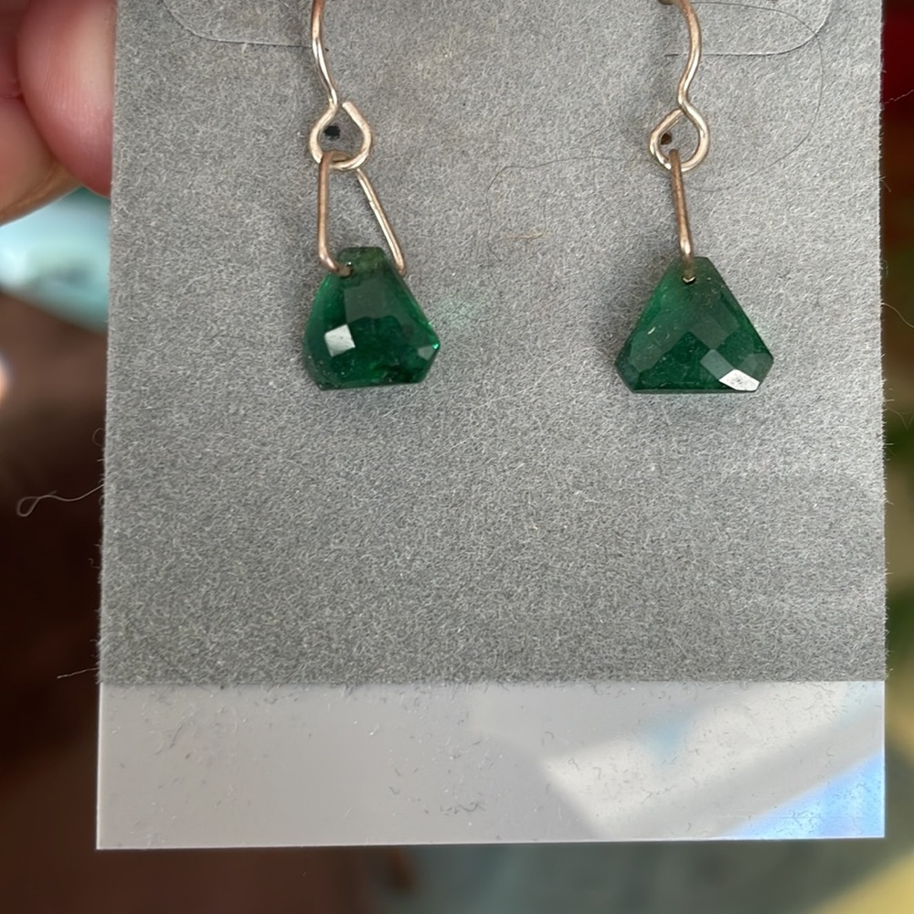 Green checkerboard cut crystal earrings